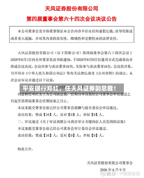 平安银行邓红，任天风证券副总裁！-第3张图片