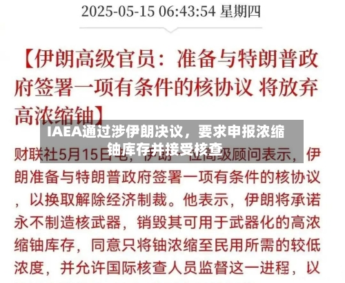 IAEA通过涉伊朗决议，要求申报浓缩铀库存并接受核查-第3张图片