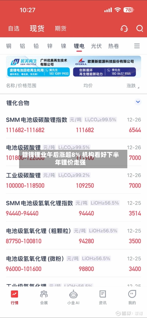赣锋锂业午后涨超8% 机构看好下半年锂价走强-第2张图片