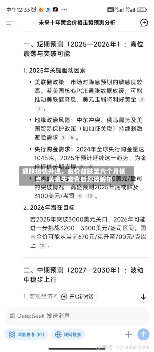 通胀担忧升温，金价却跌至六个月低点，黄金失宠背后原因解析