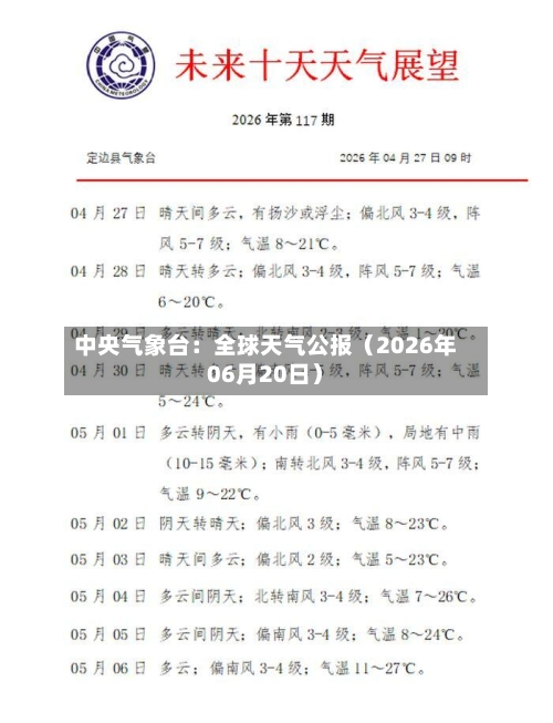中央气象台：全球天气公报（2026年06月20日）
