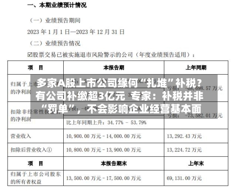 多家A股上市公司缘何“扎堆”补税？有公司补缴超3亿元  专家：补税并非“罚单”，不会影响企业经营基本面